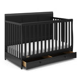 Graco Asheville 5-in-1 Convertible Crib with Drawer (Black) – GREENGUARD Gold Certified, Crib with Drawer Combo, Full-Size Nursery Storage Drawer, Converts to Toddler Bed, Daybed and Full-Size Bed Graco