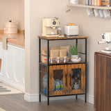 X-cosrack Buffets Coffee Bar Station, 3-Tier Small Coffee Stand Station with Storage, Farmhouse-Style Microwave Cart Featuring 2-Door Cabinet Ideal for Living Room, Entryway, Sideboards X-cosrack