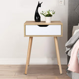 Bonnlo White & Nature Wood Nightstand End Side Table with Drawer & Solid Wood Legs for Living Room, Bedroom, Small End Side Table Bed Side Tables/Night Stands for Small Spaces, 18.2x15.7x24.4in Bonnlo
