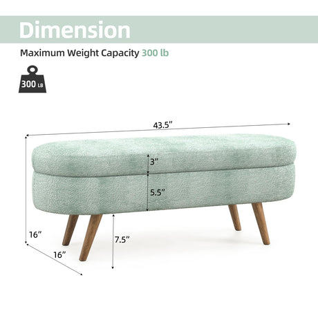 TODRANI Storage Ottoman Bench for Bedroom,43.5" Boucle Upholstered Entryway Shoe Seat Bench with Storage, Modern Padded Blanket Chest Stool Footrest for Living Room or Window Seating(Cyan) TODRANI