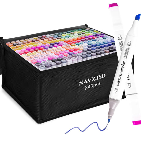 SAVZJSD 240 Colors Premium Alcohol Markers, [2024 Upgraded] Dual Tips Markers for Kids and Adults, Art Markers Set in Coloring, Painting(Fine & Broad) SAVZJSD