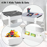 Kinder King Kids Wood Table & 2 Chairs Set, 4 in 1 Children Activity Table w/Double Bookcase, Blackboard, Toddler Furniture Set for Art, Crafts, Drawing, Reading, Playroom, Grey Kinder King