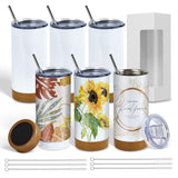 BetterSub 6 Packs 17oz Sublimation Cork Like Silcone Bottom Tumbler, Double Wall Insulated Stainless Steel Sublimation Blanks with Lid, Straw, Brush, Display Box for Office, Home BetterSub