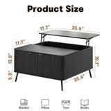 Fatmok Coffee Table, Lift Top Coffee Table for Living Room, 35.4" Square Coffee Table with Storage, Modern Fluted Center Table with Hidden Storage Compartment, Large Rustic Coffee Table, Black Fatmok