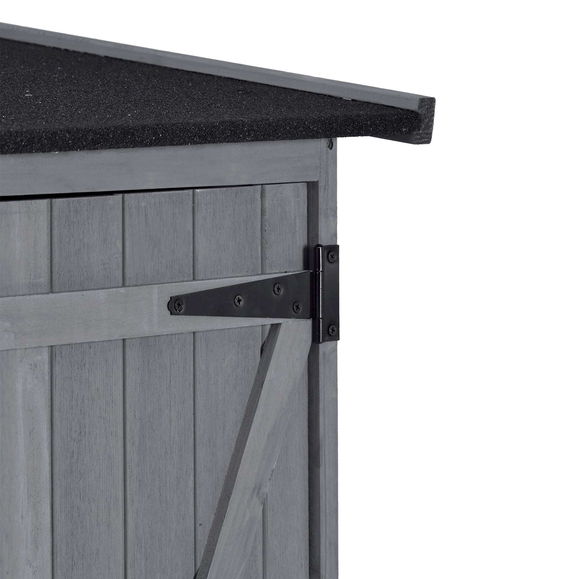 LOUHME Outdoor Wooden Storage Shed, 5.3ft Hx4.6ft L Garden Storage Cabinet with Waterproof Asphalt Roof, Double Lockable Doors and 3-Tier Shelves for Patio Backyard, Ideal Tool Organizer, Gra - WoodArtSupply