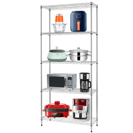 FDW 24" L×14" W×60" H Wire Shelving Unit Metal Shelf with 5 Tier Layer Rack Strong Steel for Restaurant Garage Pantry Kitchen Garage,Chrome FDW