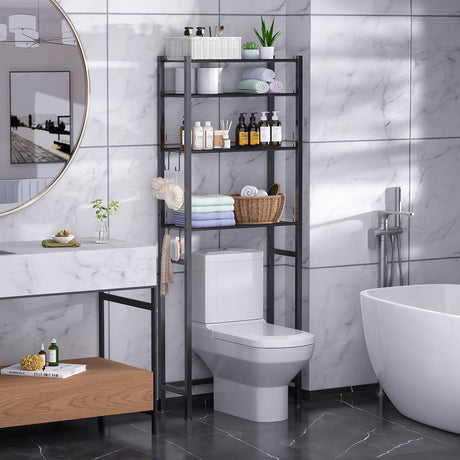 samstar 4 Tier Over The Toilet Storage Rack, Bathroom Organizer Shelves Cabinet Above Toilet, with Adjustable Height Freestanding Shelf Space Saver, Black samstar