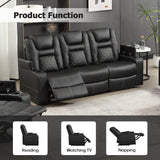 EBELLO Home Theater Seats, Faux Leather Movie 3 Seat Recliner Sofa with Hidden Arm Storage, Power Gaming Reclining Sofa with USB Charge and Cup Holders EBELLO