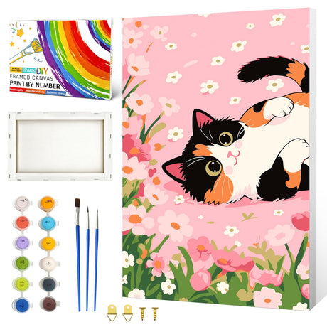ZTOTZ Cats Paint by Numbers Kit for Kids Beginner,Funny Animal Paint by Numbers Kit for Adults Framed, Mini Number Artist Kits for Home Wall Decor (8X12 inch) ZTOTZ
