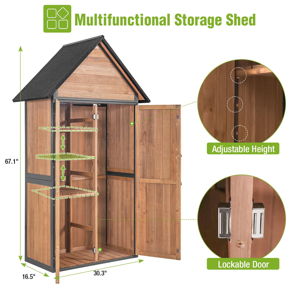 Outdoor Storage Shed with All Around Strong Metal Frame, Garden Shed with Floor, Wooden Tool House with Adjustable Shelfs, for Backyard Garden Patio Lawn (Wood, Extra Large) Joyqinchen