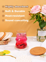 Coasters for Drinks & Water Hyacinth Storage Basket Set- 6 Styles 12 Pcs Boho Absorbent Coasters for Coffee Table, Large Hand Woven Wicker Basket for Home Decor ANPHSIN