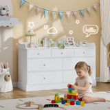 Vabches Kids Dresser Cabinet with 7 Drawers and Large Table Top, Multi-Functional Chest of Drawers, Baby Dresser, Kids Bedroom Furniture, Nightstand for Child’s Room, White Vabches