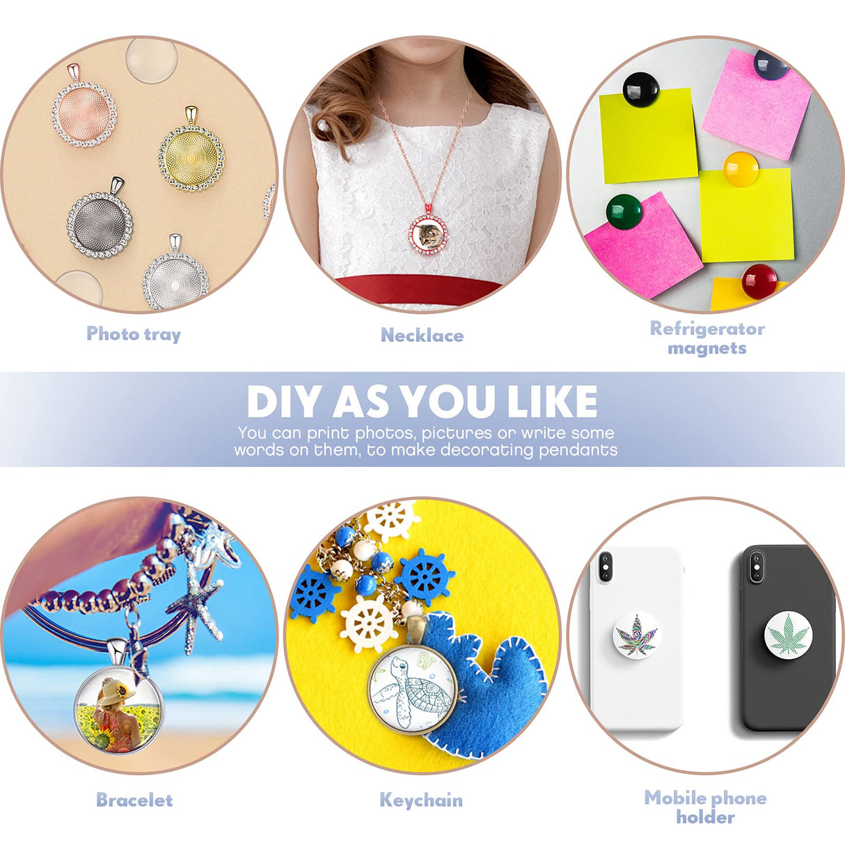 Sublimation Blank Aluminum Stickers Set Round Blank Bezel Pendant Tray Aluminum Sheet, Includes Sublimation Blank Discs and Double Side Tapes for Personalized Photo Jewelry Making DIY (100 Pieces) Ferraycle