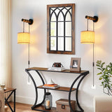 XSDeTu Wall Sconces Set of Two, Plug in Sconces Wall Lighting with Fabric Shade, Farmhouse Wall Lamps with Plug in Cord, Rustic Wall Lights with Wood Arm and On/Off Switch for Bedroom, Living Room XSDeTu