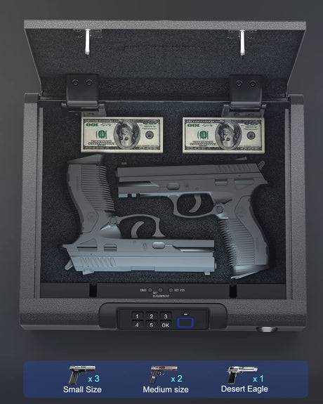 Gun Safe,Biometric Gun Safe for Pistols 3-Ways unlock Safe Fingerprint Digital PIN Key Unlock with Voice, Gun lock box for Cloakroom living room Bedroom Nightstand and Car BILLCONCH BILLCONCH