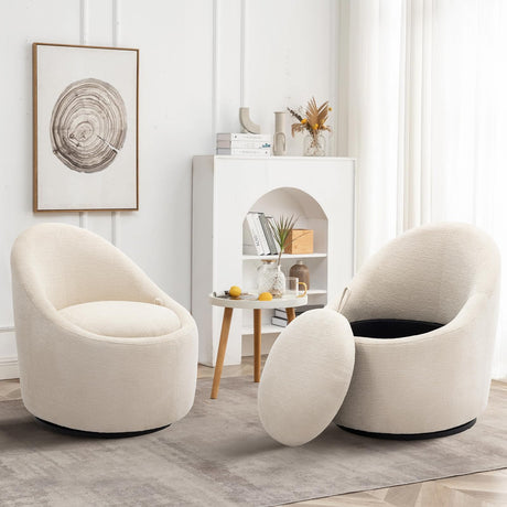 Swivel Barrel Accent Chair Set of 2, 360 Swivel with Hidden Storage, Modern Small Round Accent Chair for Living Room/Bedroom - Beige COLAMY