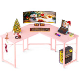 Casaottima L Shaped Gaming Desk, Corner Desk Gaming Table for Home Office, Computer Desk Sturdy Writing Workstation for Small Space, Easy to Assemble, 51 inch, Carbon Fiber Surface, Pink Casaottima
