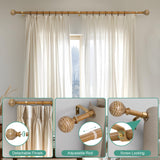 QDWIS Wood Curtain Rods for Windows 48 to 84 Inch(4-7ft),1'' Diameter Drapery Rods with Imitation Wood Grain Leaf Pattern Finials,Boho Adjustable Heavy Duty Curtain Rods Set,36-88'' QDWIS