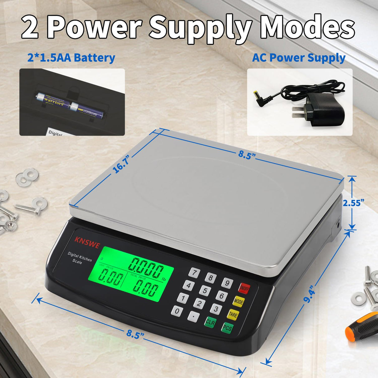 KNSWE Large Digital Kitchen Scale Black 40KG/88LB Commercial Food Weight Scale Cooking Meat Baking Bread Price Computing Scale Stainless Steel Counting Scale for Deli Stores Tare Function KNSWE