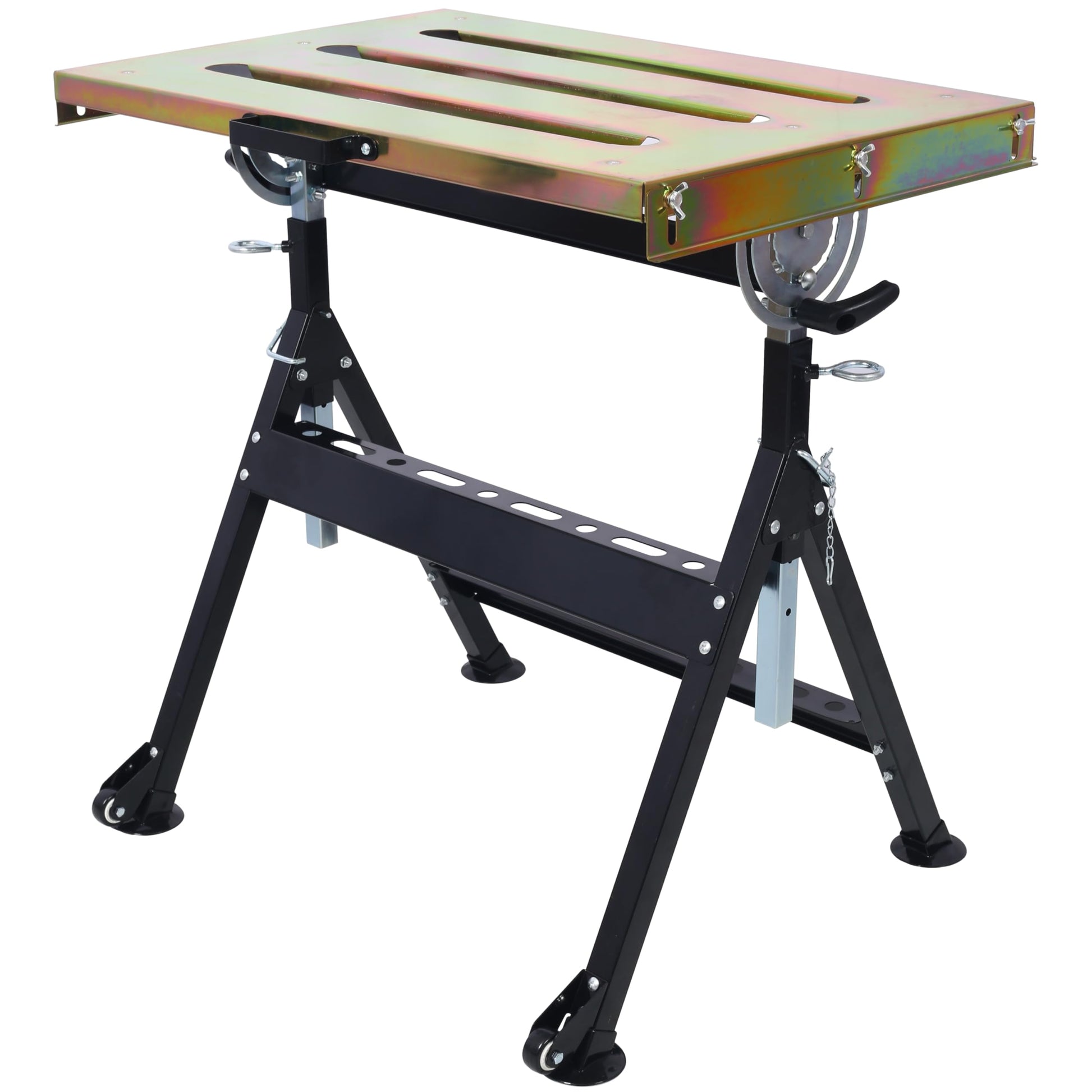 30"x20" Welding Table, Portable Welding Workbench Table on Wheels with Three Slot, Adjustable Angle & Height, 400lbs Load Capacity Steel Folding Work Bench with 2 Fixed Wheels, Black - WoodArtSupply