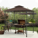 CHARMELEON Double Tiered Grill Gazebo 8X 5, Outdoor BBQ Patio Canopy Tent with Stretchable Side Awning (Brown) CHARMELEON