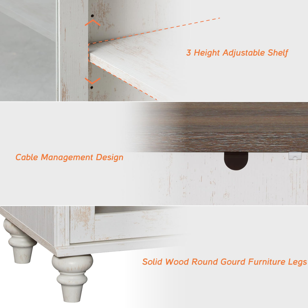 WAMPAT 5 Tier Bookshelf 72" Tall Bookcase with Glass Doors,Large Farmhouse Display Book Shelf with Adjustable Shelves and Storage Cabinet,Library Wood Bookshelves for Living Room,Kitchen, Rustic White WAMPAT