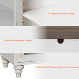 WAMPAT 5 Tier Bookshelf 72" Tall Bookcase with Glass Doors,Large Farmhouse Display Book Shelf with Adjustable Shelves and Storage Cabinet,Library Wood Bookshelves for Living Room,Kitchen, Rustic White WAMPAT