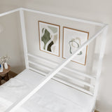 ikalido Full Size Metal Canopy Bed Frame, Modern Four-Poster Platform Bed Frame, Mattress Foundation with Metal Slats Support/Under-Bed Storage Space/No Box Spring Needed/White ikalido