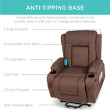 Best Choice Products Modern Linen Electric Power Lift Chair, Recliner Massage Chair, Adjustable Furniture for Back, Legs w/ 3 Positions, USB Port, Heat, Cupholders, Easy-to-Reach Button - Brown Best Choice Products