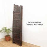 Room Divider Wood Screen - Mahanadi Antique Brown - 4 Panel Folding 72x80 - Wooden Hand Carved Screen Decorative Functional Versatile - Small Spaces Reversible Privacy Partition - COTTON CRAFT COTTON CRAFT