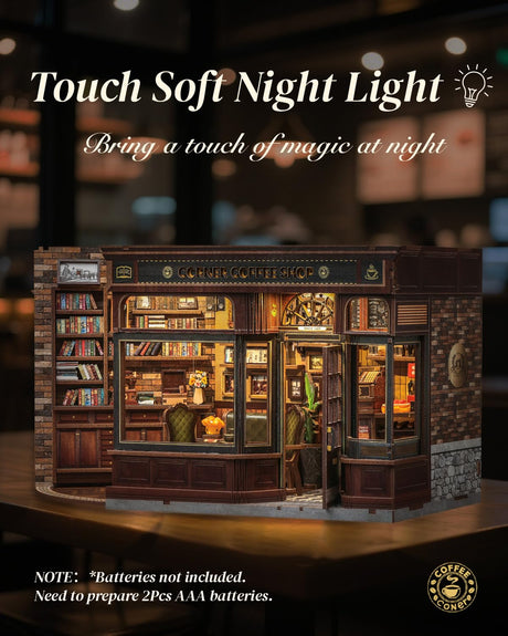 Cutefun Book Nook Kit - DIY Miniature Doll House Kit, Book Nook Kits for Adults, 3D Wooden Puzzle Bookend Bookshelf with LED Light for Cafe Crafts Lovers (Corner Coffee Shop) Cutefun