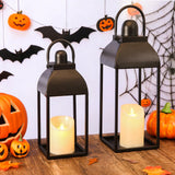 MATAHUM Lanterns Decorative Outdoor Indoor, Black Metal Outdoor Lanterns, 17'' 13'' Set of 2 Modern Farmhouse Candle Lantern Halloween Lanterns Centerpieces for Home, Wedding, Patio, Porch, Mantel MATAHUM