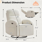 Power Nursery Glider Recliner, Chenille Electric Rocker Recliner with Type-C & USB Port, Nursery Swivel Rocker Recliners with Double Pockets for Adult, Cream White AEMEIOS