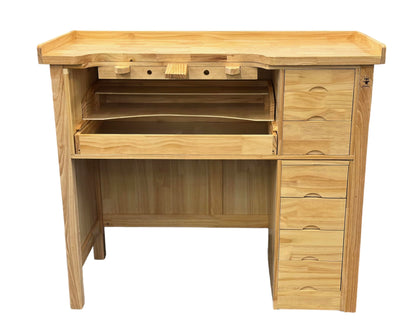 Jewelers Workbench Solid Wood Station with Seven Utility Storage Drawers and Top Shelf Organizer