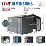 Domi Outdoor Storage Shed 11’ x 9’, Metal Sheds with Galvanized Steel Frame & Windows & Lockable Door, Garden Shed Tool Storage Room for Patio(Dark Gray) domi outdoor living