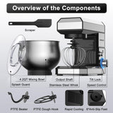 BAIGELONG 6+P Speeds Stand Mixer, 4.2QT Small Food Mixer with Stainless Steel Bowl, Dough Hook, Beater, Whisk & Scraper, Electric Kitchen Mixer Dough Mixer for Baking, Most Home Cooks, Silver BAIGELONG