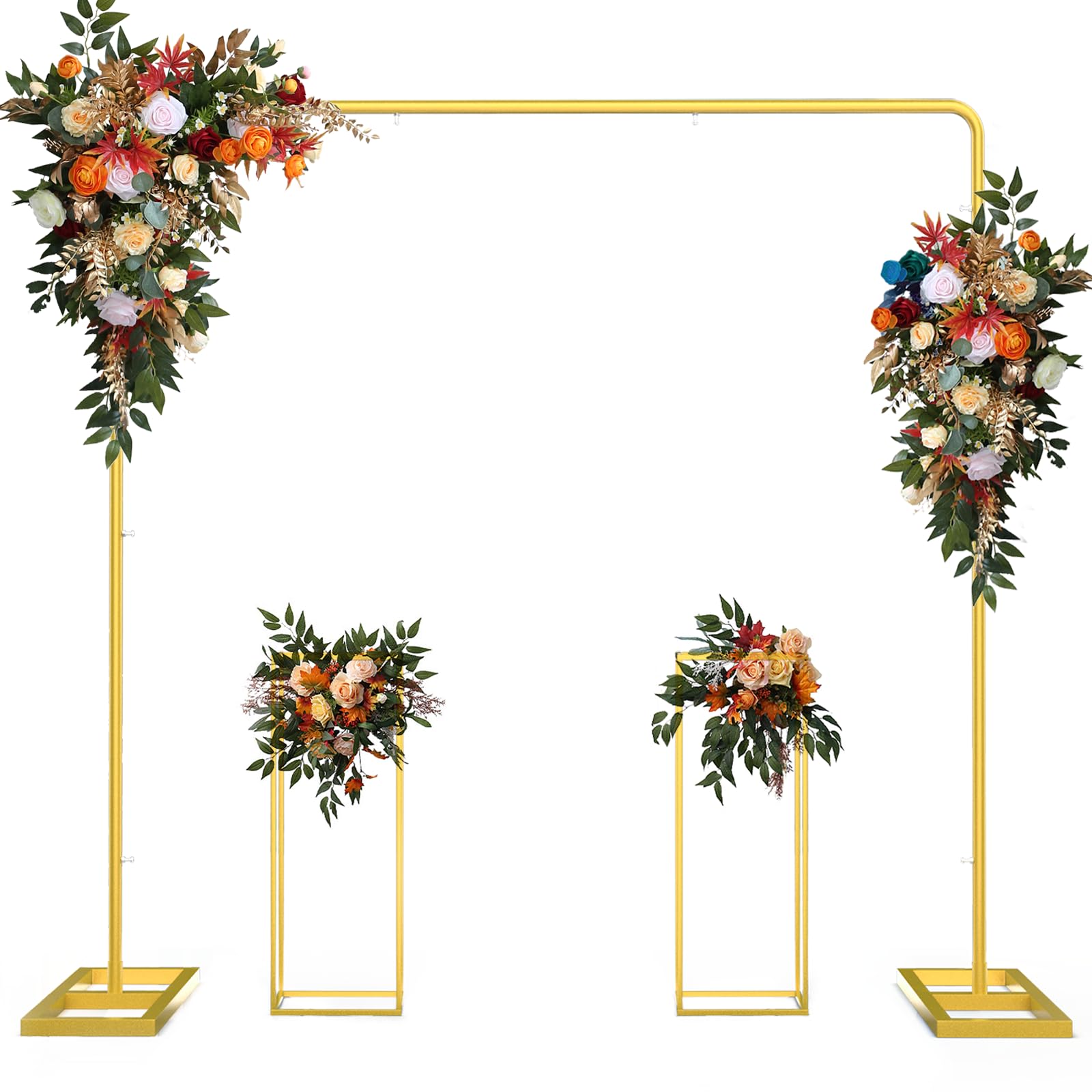 Wedding Arch Backdrop Stand, 7.2FT x 7.2FT Wedding Arches for Ceremony, Gold Balloon Arch Stand with Flower Stand for Wedding, Birthday, Baby Shower, Anniversaryand and Any Celebration - WoodArtSupply