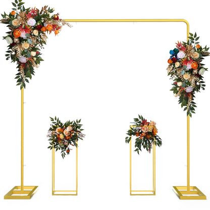 Wedding Arch Backdrop Stand, 7.2FT x 7.2FT Wedding Arches for Ceremony, Gold Balloon Arch Stand with Flower Stand for Wedding, Birthday, Baby Shower, Anniversaryand and Any Celebration - WoodArtSupply