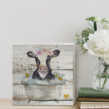 Funny Farmhouse Bathroom Wooden Box Sign Desk Decor Cow Wood Block Plaque Box Signs Farmhouse Box Sign for Home Bathroom Shelf Table Decoration (5 X 5 Inch) POPIPU ART