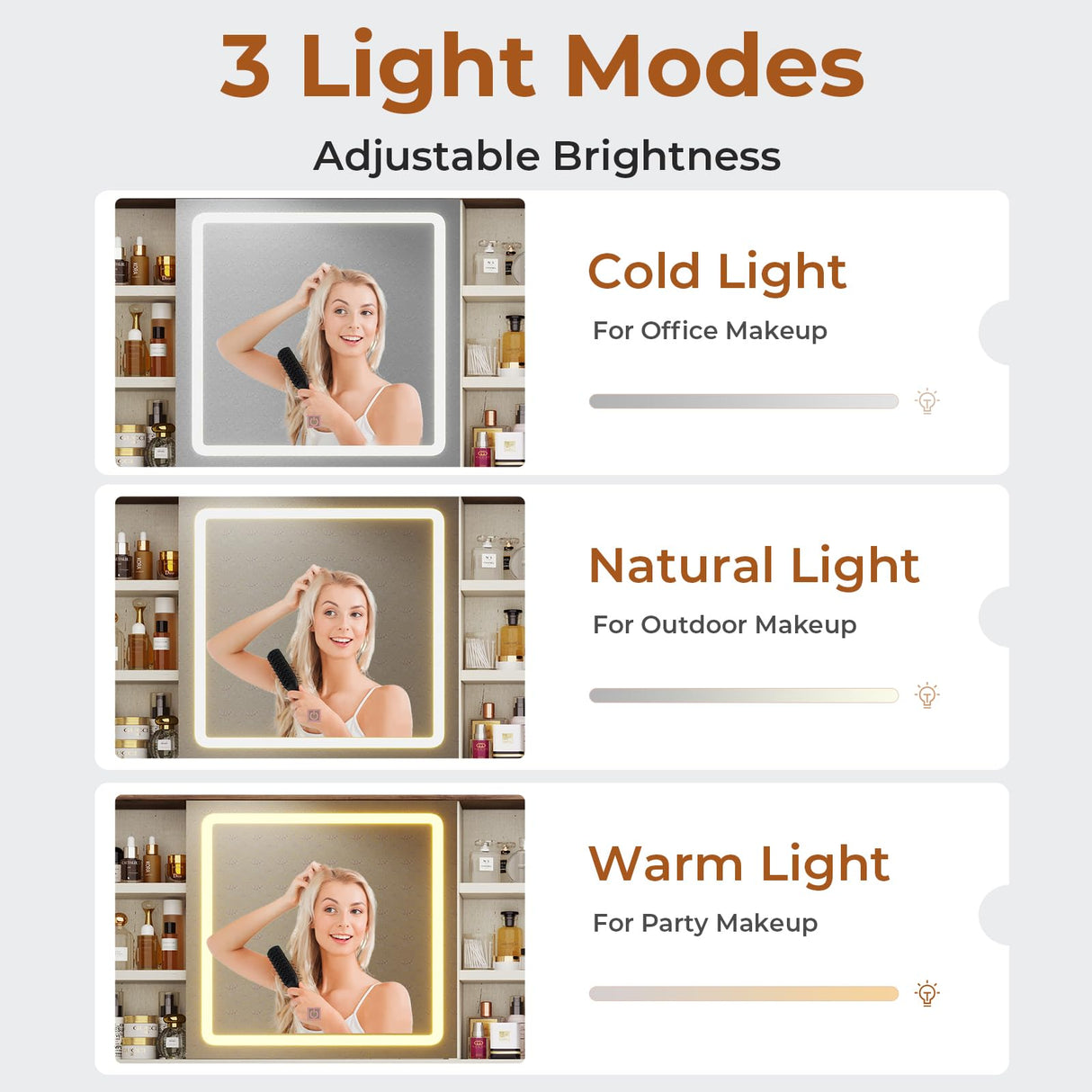 HAUOMS Farmhouse Vanity Desk with Openable Mirror and Lights, White Vanity Table with Drawer Dresser, Glass Top and Charging Station, Large Makeup Desk with 5 Drawers, 9 Shelves, Antique White HAUOMS