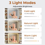 HAUOMS Farmhouse Vanity Desk with Openable Mirror and Lights, White Vanity Table with Drawer Dresser, Glass Top and Charging Station, Large Makeup Desk with 5 Drawers, 9 Shelves, Antique White HAUOMS