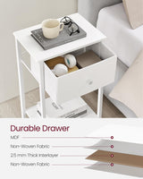 VASAGLE Nightstand, Side Table with Fabric Drawer, 24-Inch Tall End Table with Storage Shelf, Bedroom, White ULGS021W14 VASAGLE