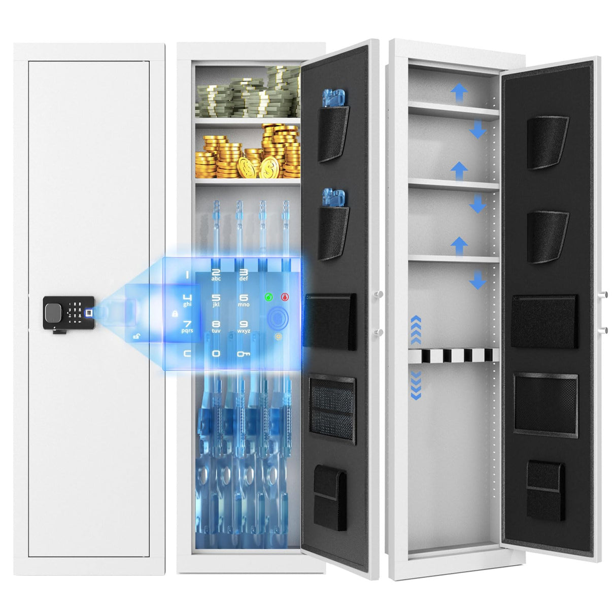 INTERGREAT [2024 NEW] 53" Wall Gun Safe, Gun Safes for Rifles and Pistols with Adjustable Rack, Gun Cabinets for Rifles and Shotguns, 4 Rifle Safe with 3 Removable Shelf(White) INTERGREAT