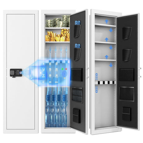 INTERGREAT [2024 NEW] 53" Wall Gun Safe, Gun Safes for Rifles and Pistols with Adjustable Rack, Gun Cabinets for Rifles and Shotguns, 4 Rifle Safe with 3 Removable Shelf(White) INTERGREAT