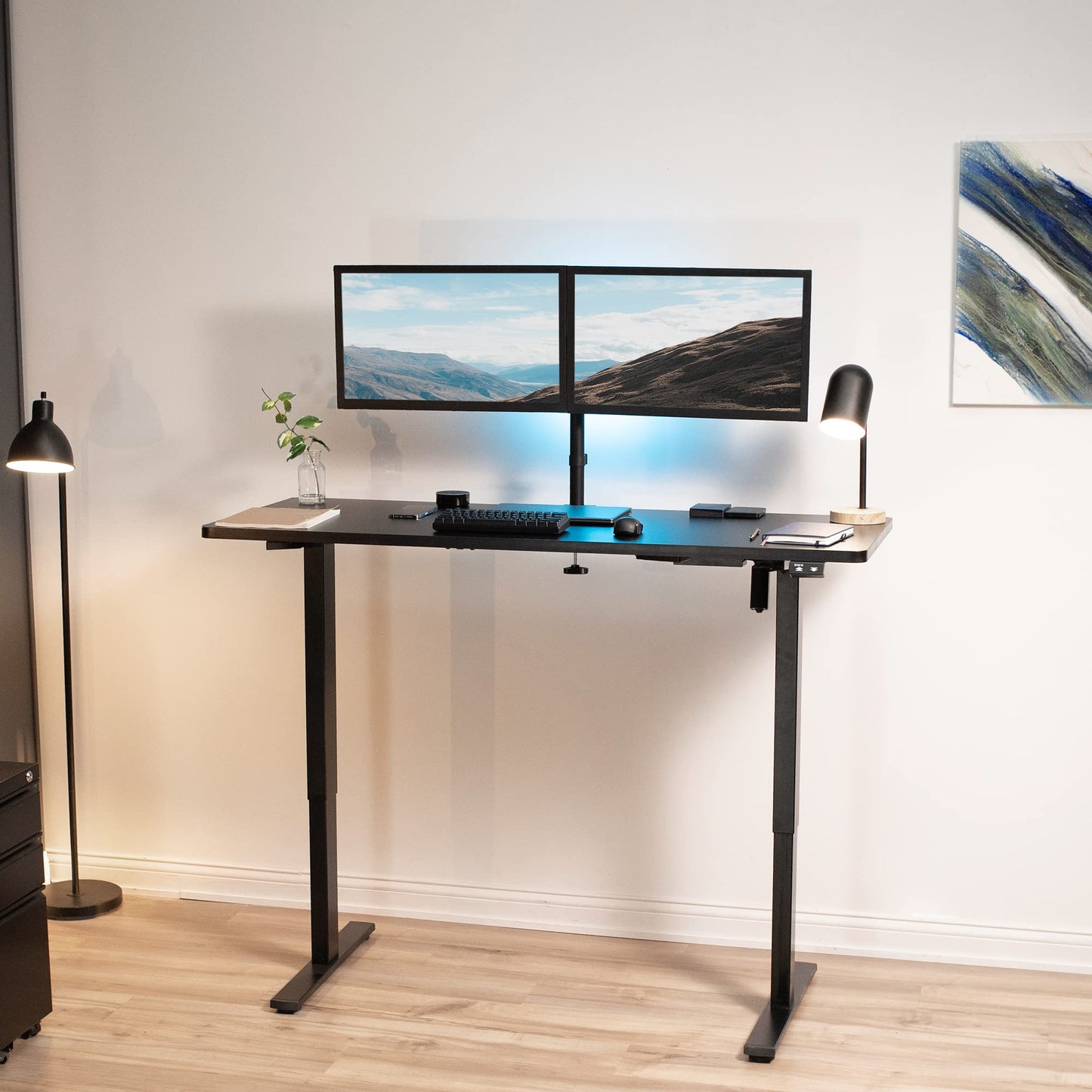 VIVO 60-inch Electric Height Adjustable 60 x 24 inch Stand Up Desk, Black Solid One-Piece Table Top, Black Frame, Home & Office Furniture Sets, B0 - WoodArtSupply