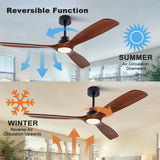QUTWOB 60" Wood Ceiling Fan with Lights Remote Control,Quiet DC Motor 3 Blade Ceiling Fans for Patio Living Room, Bedroom, Office,Indoor Outdoor(Black+Walnut) QUTWOB