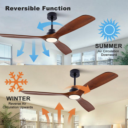 QUTWOB 60" Wood Ceiling Fan with Lights Remote Control,Quiet DC Motor 3 Blade Ceiling Fans for Patio Living Room, Bedroom, Office,Indoor Outdoor(Black+Walnut)