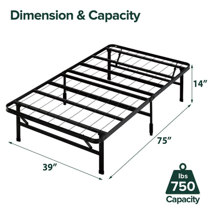 ZINUS SmartBase Tool-Free Assembly Mattress Foundation, 14 Inch Metal Platform Bed Frame, No Box Spring Needed, Sturdy Steel Frame, Underbed Storage, Black, Twin, Regular