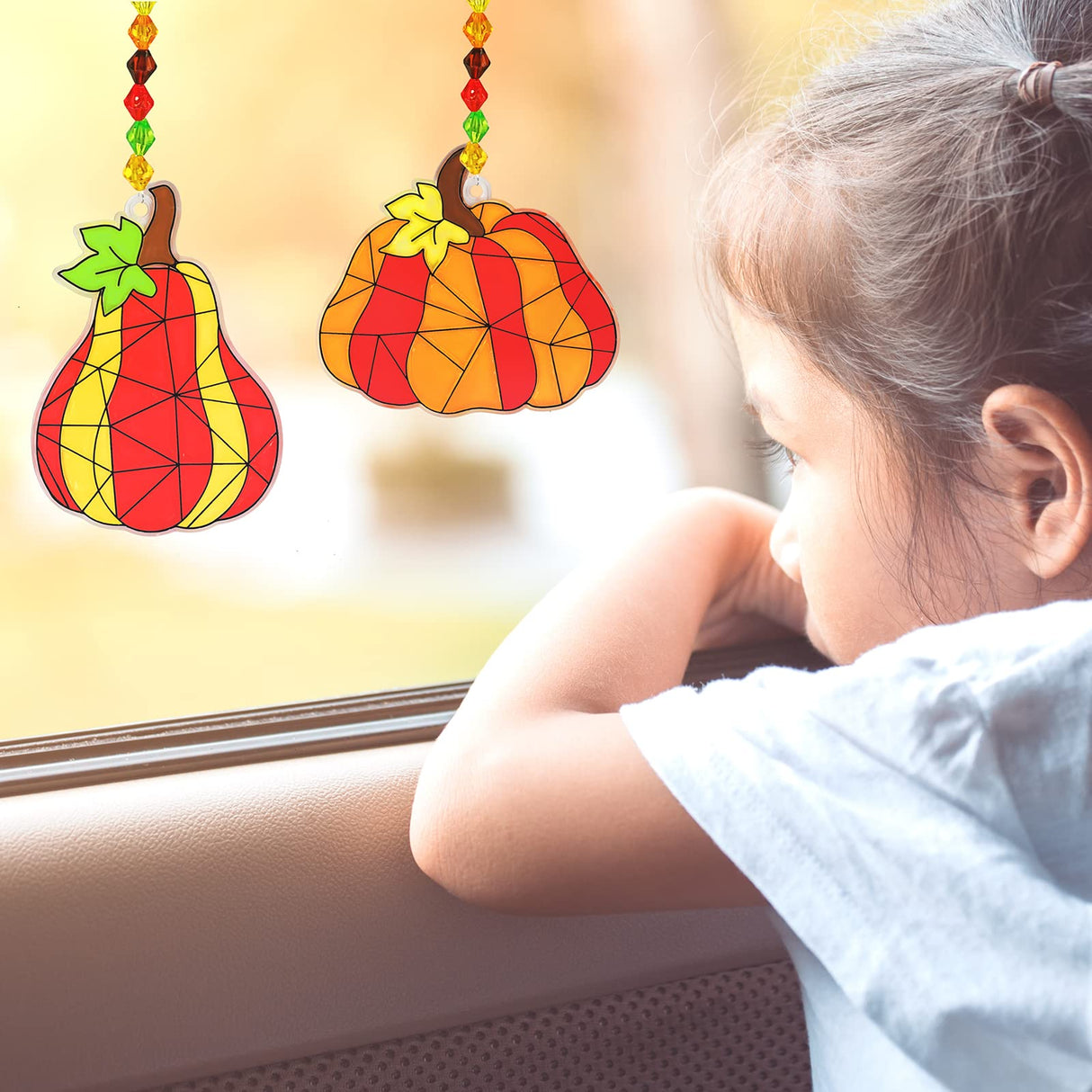 Winlyn 27 Sets Pumpkin Suncatchers DIY Window Paint Art Suncatchers Fall Pumpkin Craft Kits Autumn Pumpkin Sun Catchers for Kids Classroom Halloween Thanksgiving Art Activities Winlyn