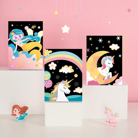 Unicor Scratch Art Kit for Kids - 30 Pcs Magic Scratch Off Paper for Girls Unicorn Mermaid Theme Art Supplies Colorful Drawing Art Craft with Wooden Stylus Kids Activities Party Birthday Gift WERNNSAI